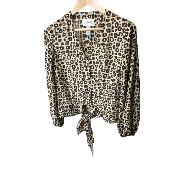 Joseph Ribkoff Tops - Joseph Ribkoff Animal Print Tie Front Balloon Sleeve V Neck Blouse Top Sz 10